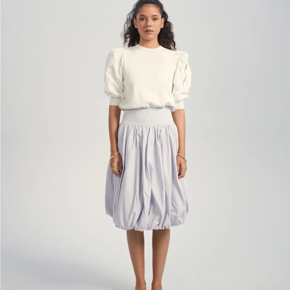 Lavender Ruched Bubble Midi Skirt for Work